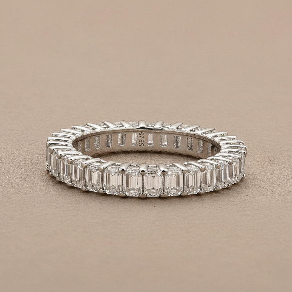 Moissanite 2.5 Ct Emerald Cut Eternity White Gold Wedding Band