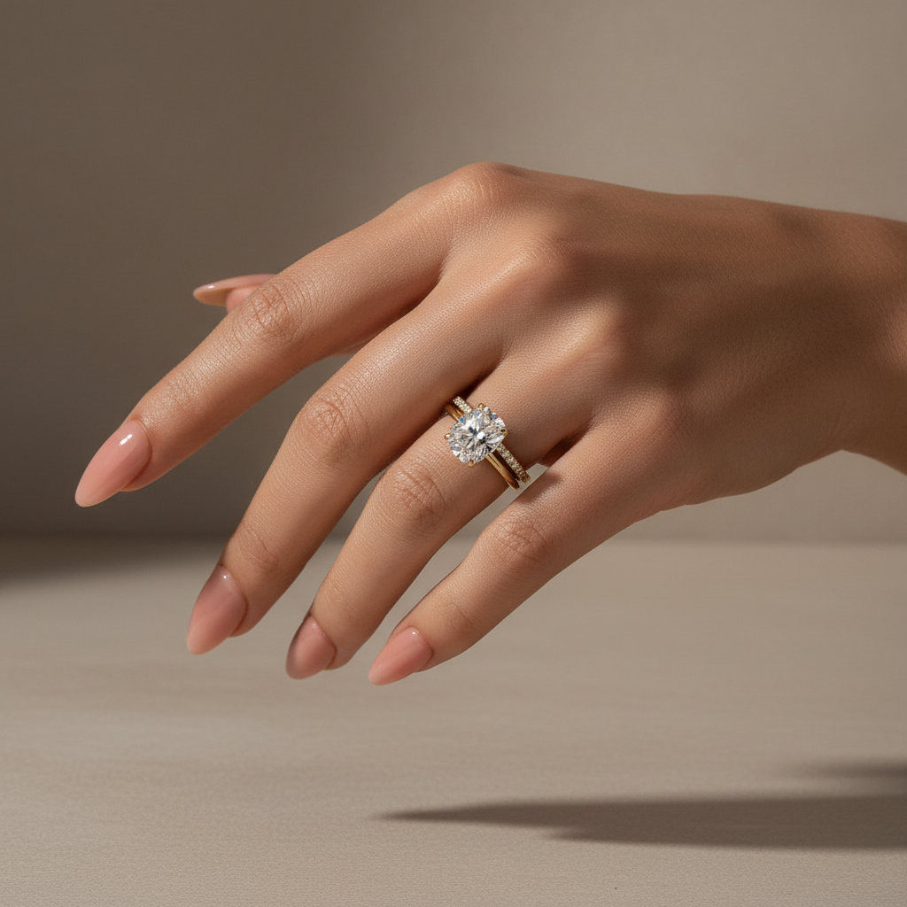 Moissanite 4.0 Ct Solitaire Cushion Cut Yellow Gold Wedding Ring Set