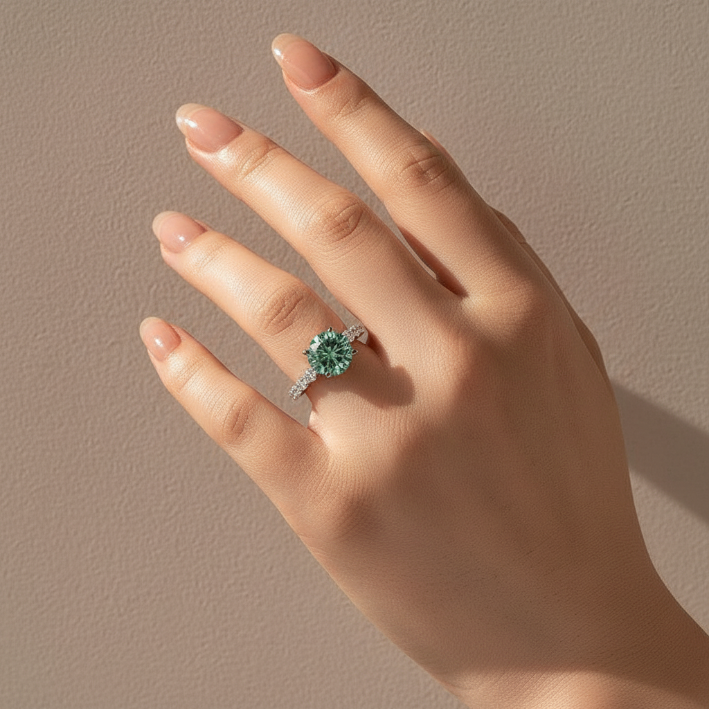 Moissanite 4.0Ct Turquoise Round Cut White Gold Engagement Ring