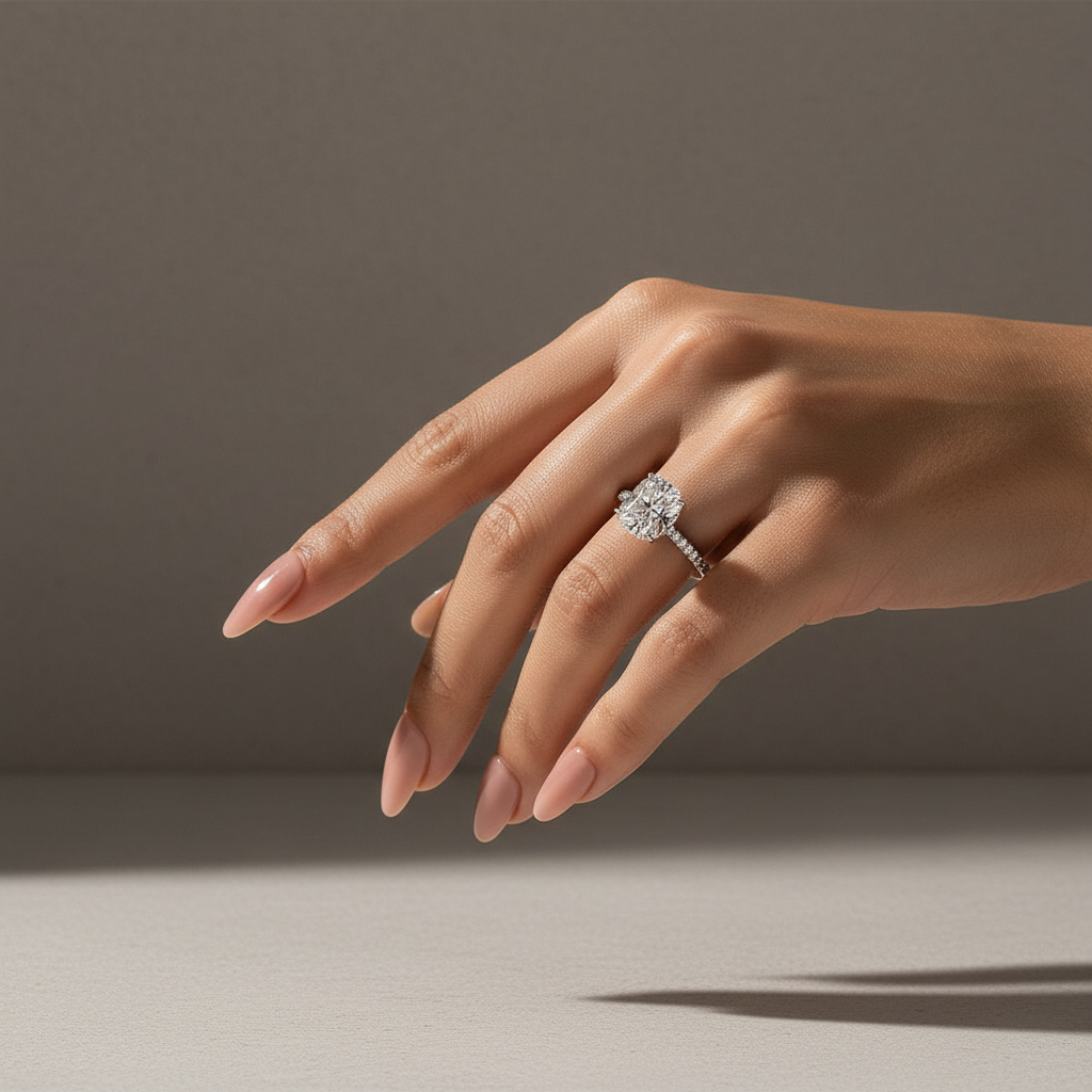 Moissanite Hidden Halo 4.0Ct Cushion Cut White Gold Engagement Ring