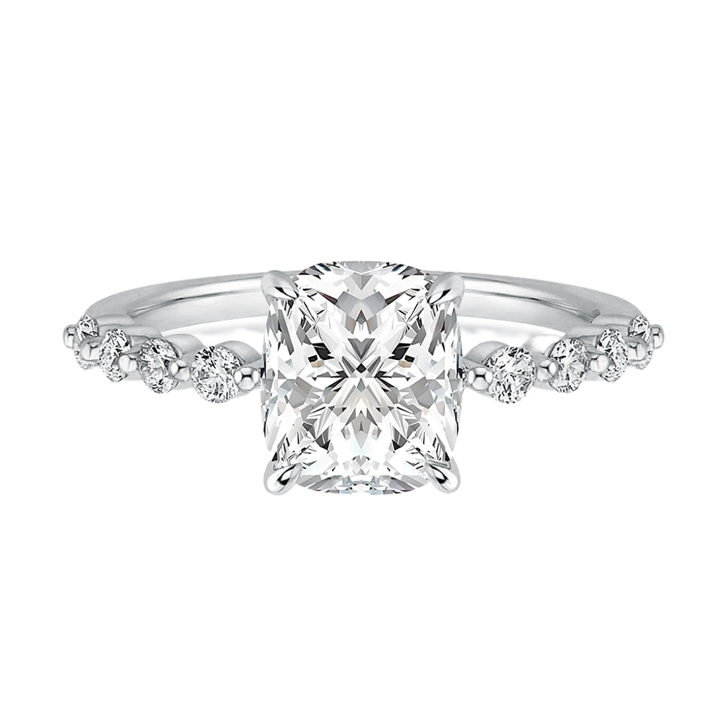 S925 Moissanite 2.0 Ct White Gold Cushion Cut Bridal Ring