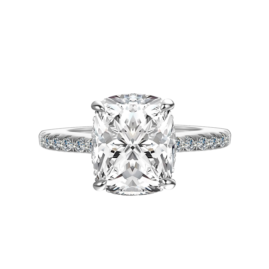 Moissanite Hidden Halo 4.0Ct Cushion Cut White Gold Engagement Ring