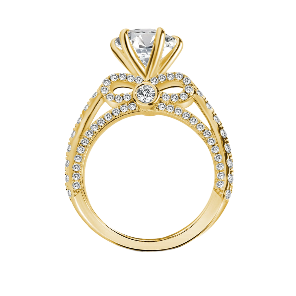 S925 Moissanite 2.0 Ct Bow Base Design Yellow Gold Promise Bridal Ring