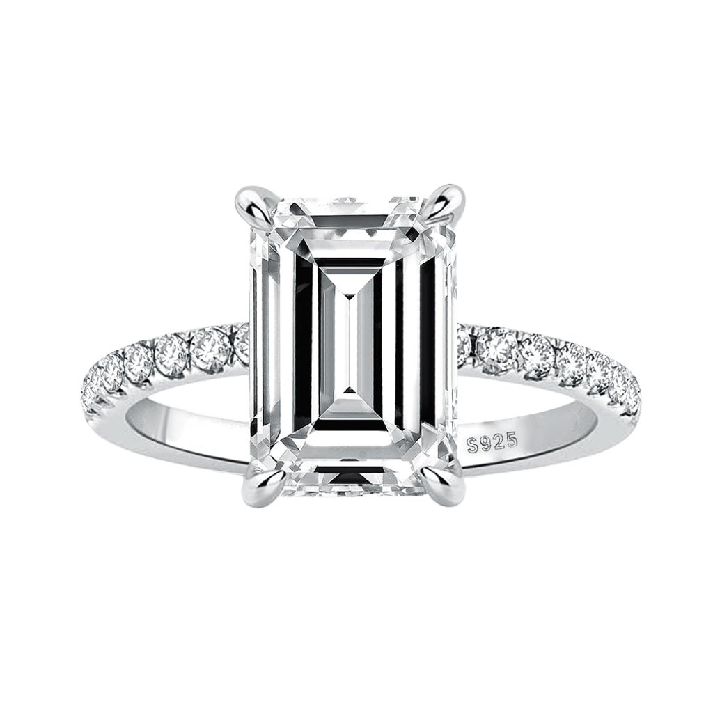 S925 Moissanite 3.5 Ct Emerald Cut Engagement Ring For Women