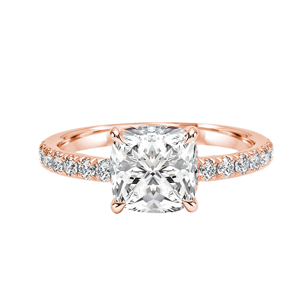 S925 Moissanite 2.0 Ct Square Cushion Rose Gold Bridal Ring