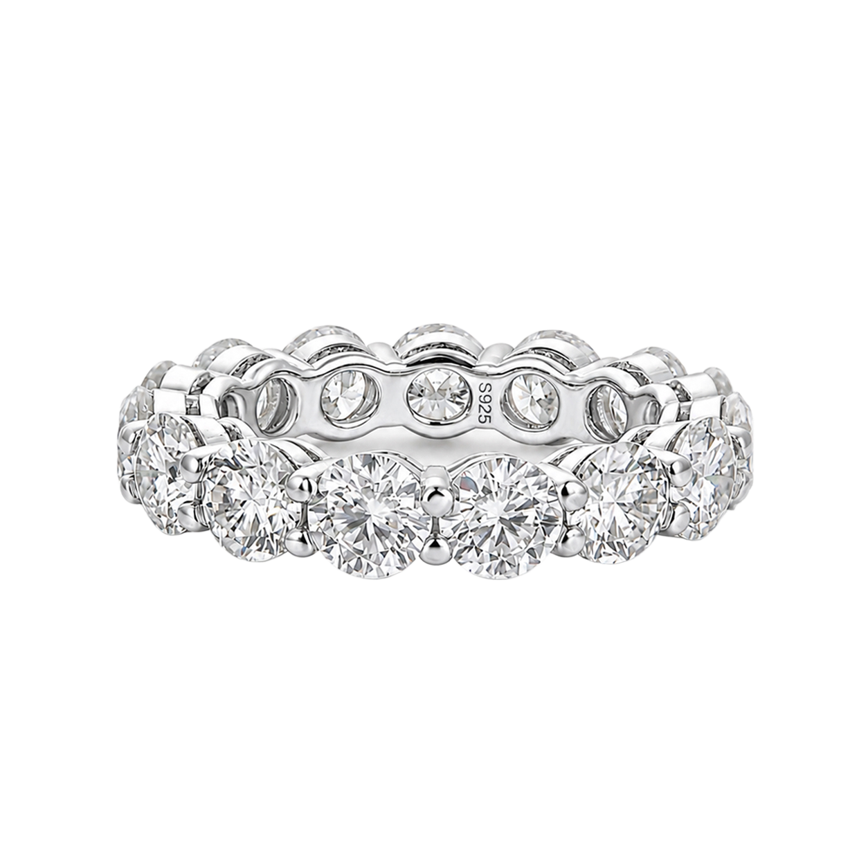 S925 Moissanite 5.5Ct Round Cut Eternity Band In Sterling Silver Stackable Wedding Ring