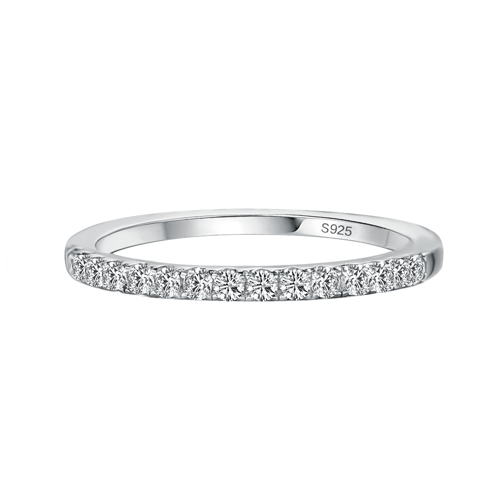 Moissanite 0.5 Ct Round Cut Half Halo White Gold Anniversary Ring