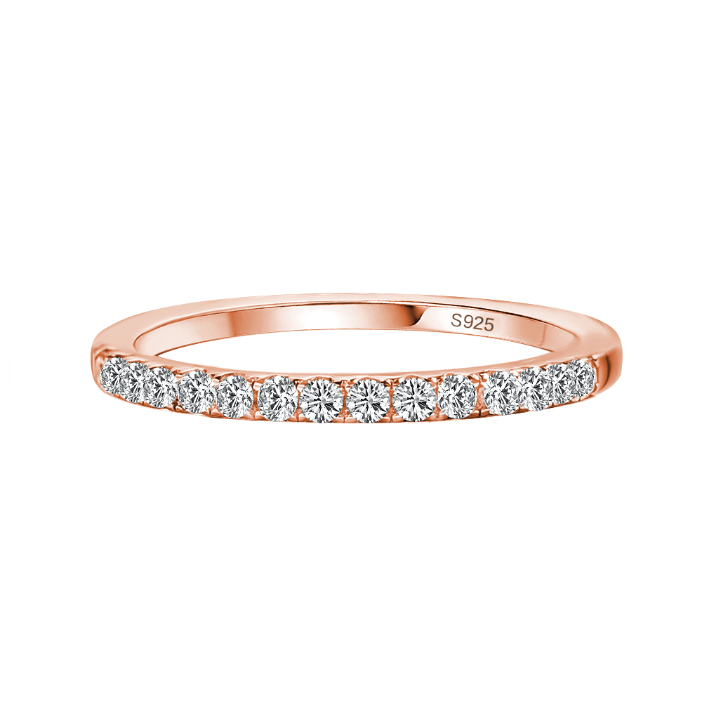 Gelovely Moissanite 0.5 Ct Round Cut Half Halo Rose Gold Anniversary Ring
