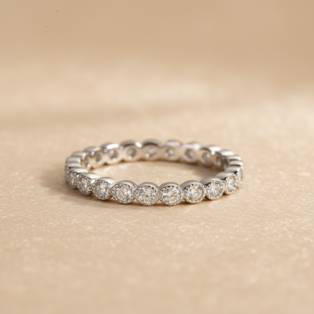 S925 Moissanite 0.5 Ct Round Cut Pave White Gold Wedding Band