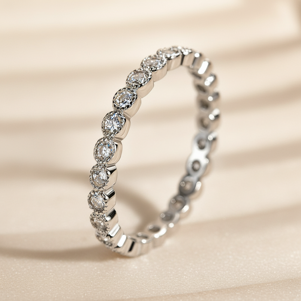 S925 Moissanite 0.5 Ct Round Cut Pave White Gold Wedding Band