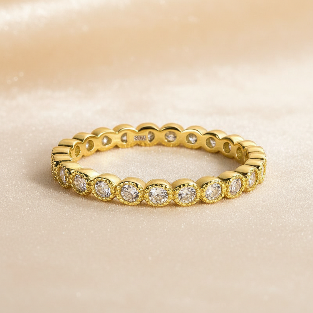 S925 Moissanite 0.5 Ct Yellow Gold Round Cut Pave Wedding Band