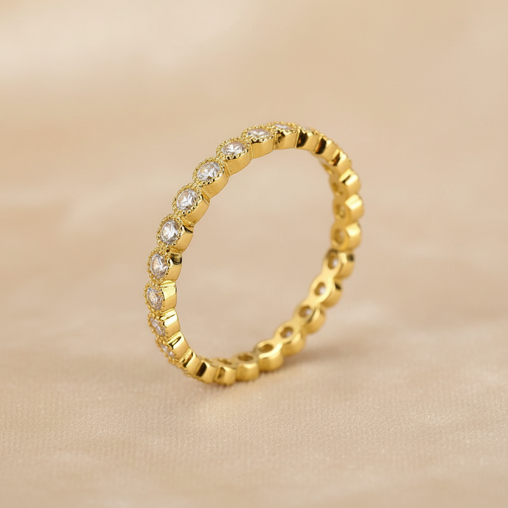 S925 Moissanite 0.5 Ct Yellow Gold Round Cut Pave Wedding Band