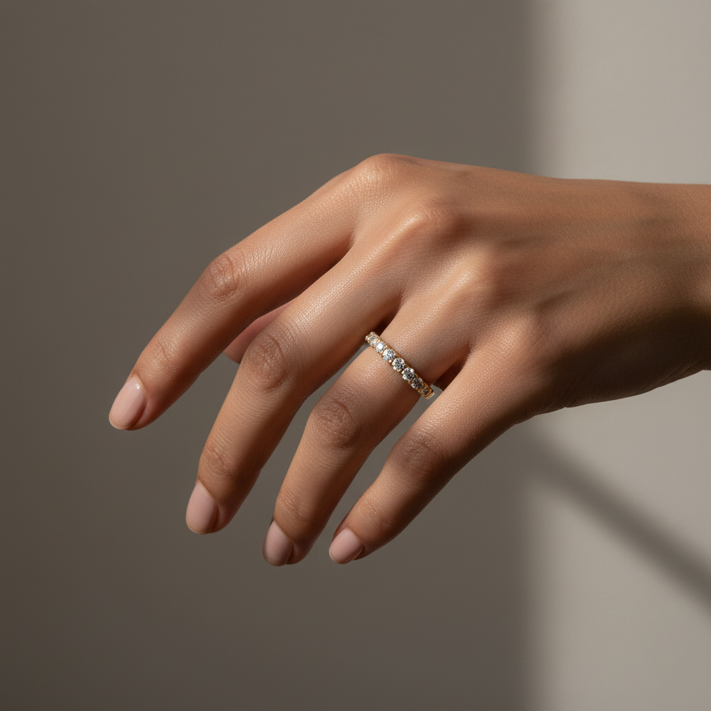 Moissanite 0.7Ct Round Cut Yellow Gold Women's Wedding Band