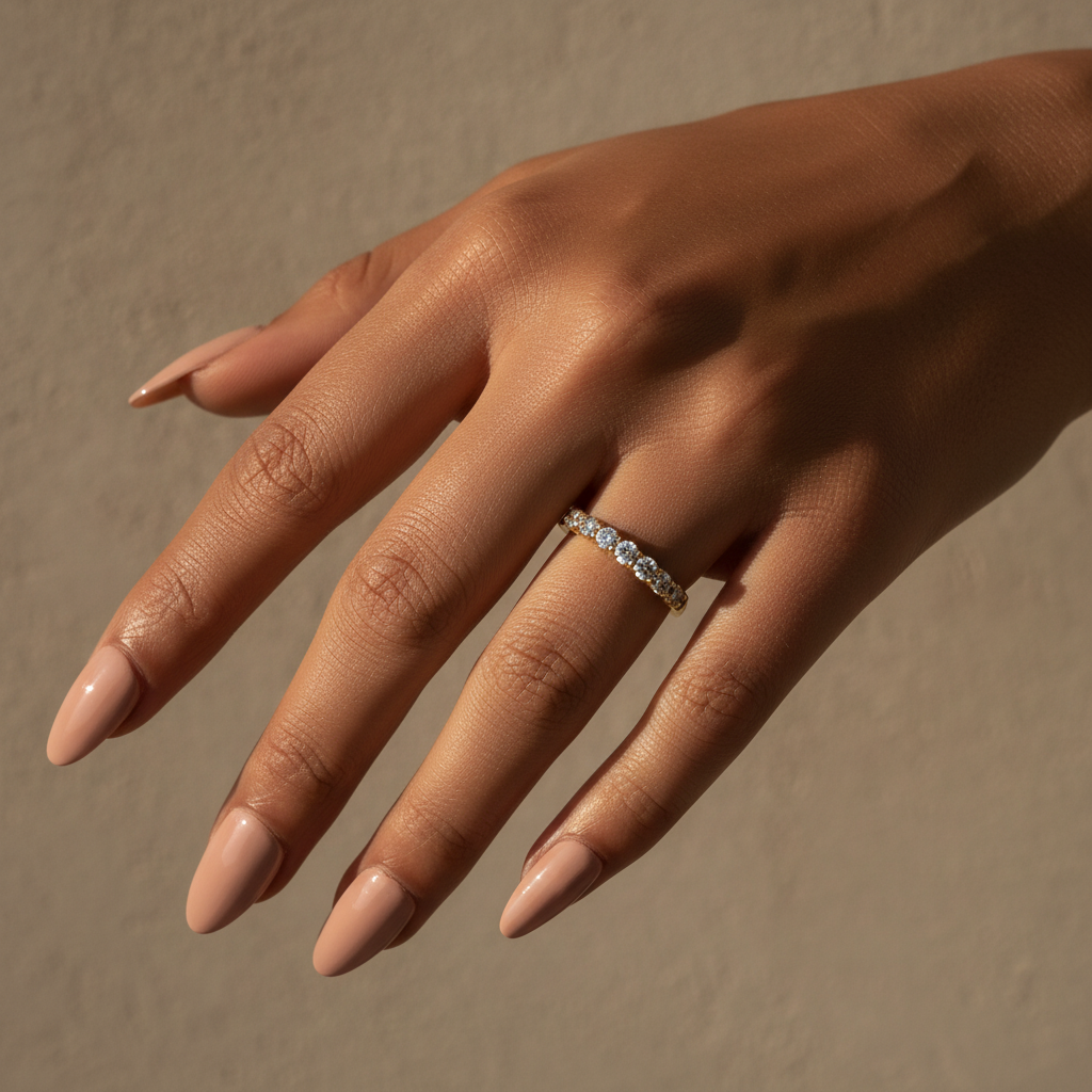 Moissanite 0.7Ct Round Cut Yellow Gold Women's Wedding Band