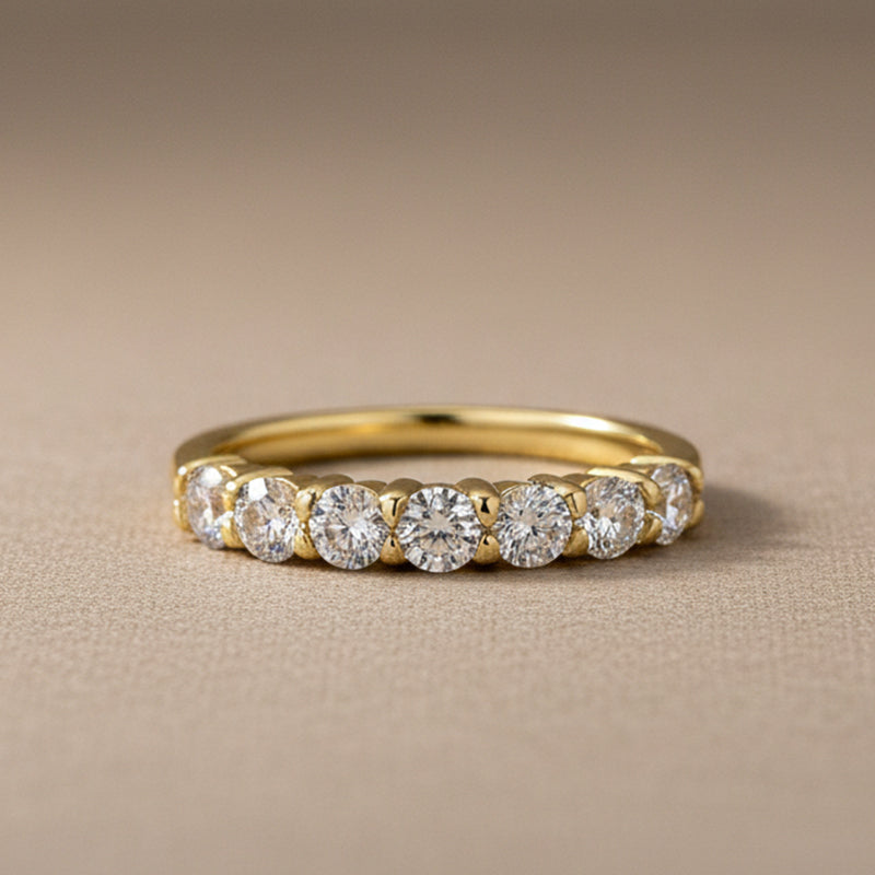 Moissanite 0.7Ct Round Cut Yellow Gold Women's Wedding Band