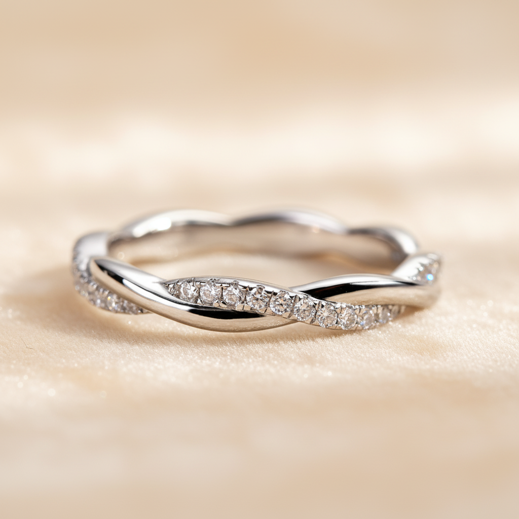 Gelovely Moissanite 0.3 Ct Round Cut Pave White Gold Wedding Band