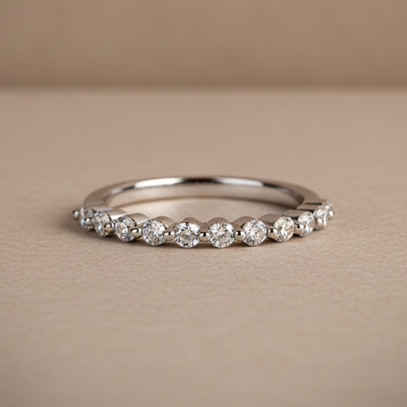 Gelovely Moissanite 0.4 Ct Round Cut Half Eternity Thin Women's Wedding Band