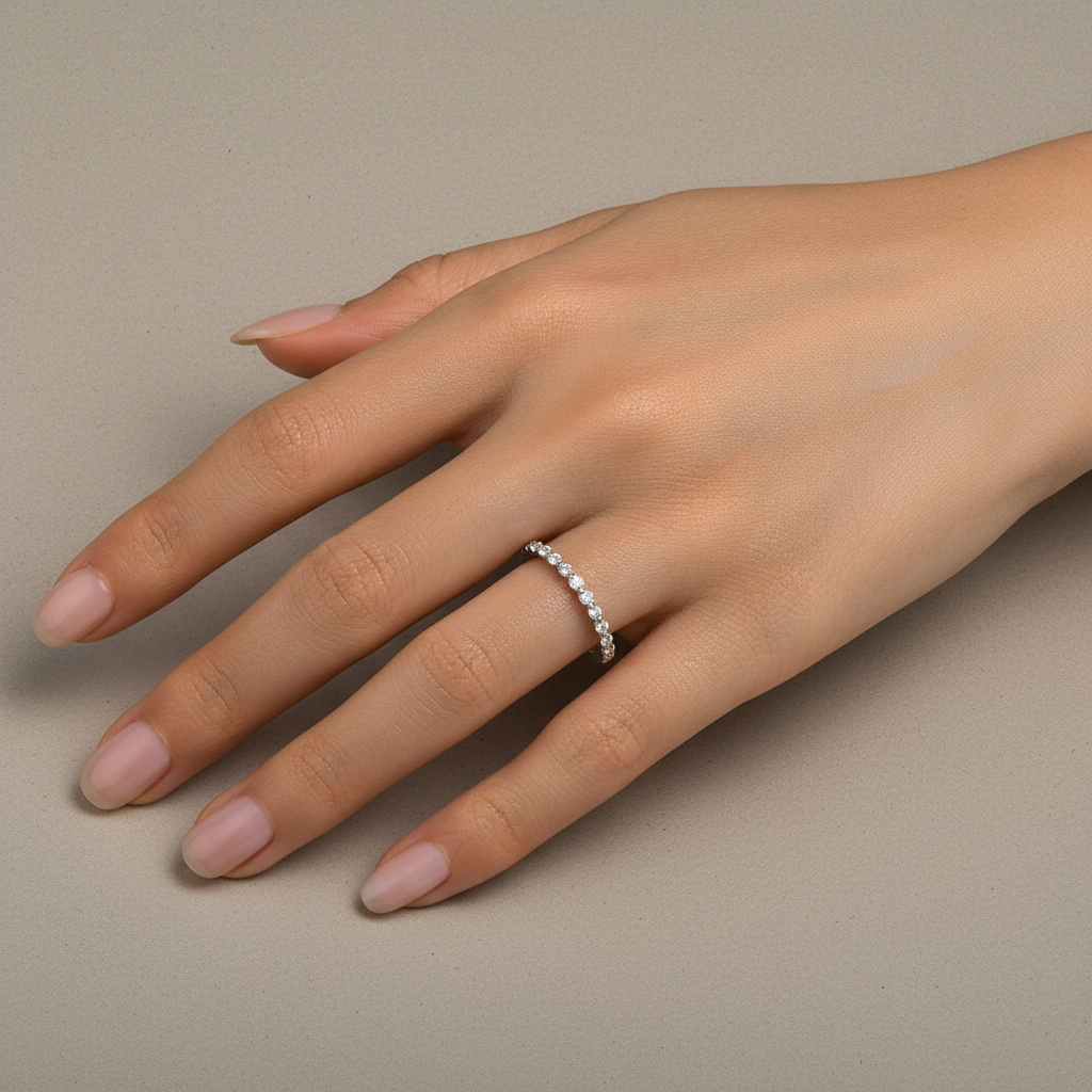 Gelovely Moissanite 0.4 Ct Round Cut Half Eternity Thin Women's Wedding Band