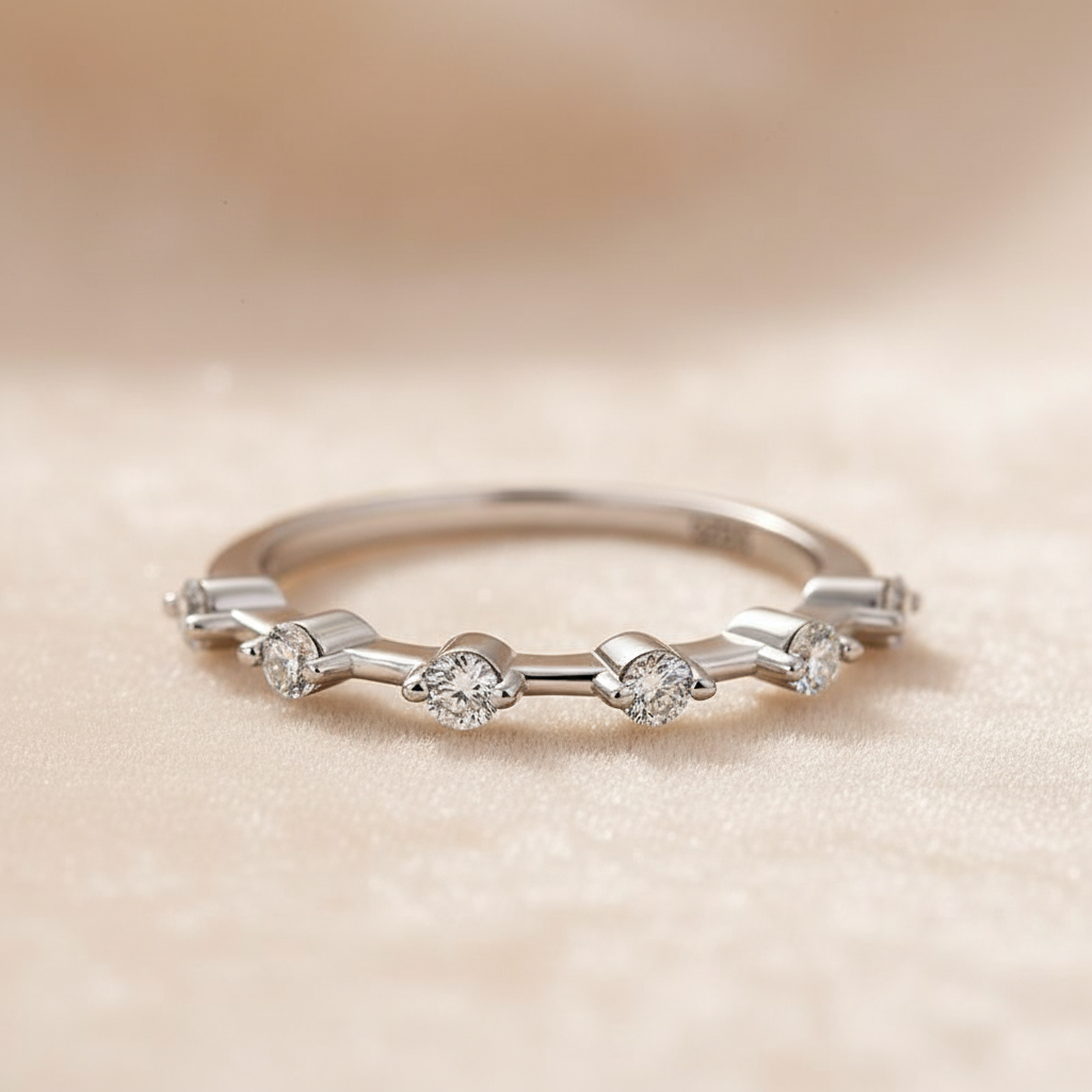 S925 Moissanite 0.2 Ct Round Cut Women's Wedding Band