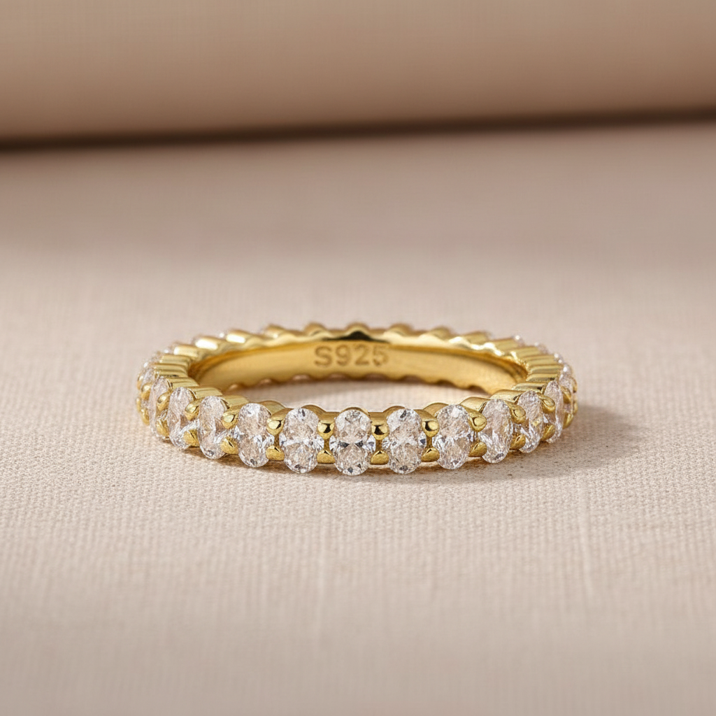 Gelovely Moissanite 3.0 Ct Oval Cut Full Yellow Gold Wedding Band for Women