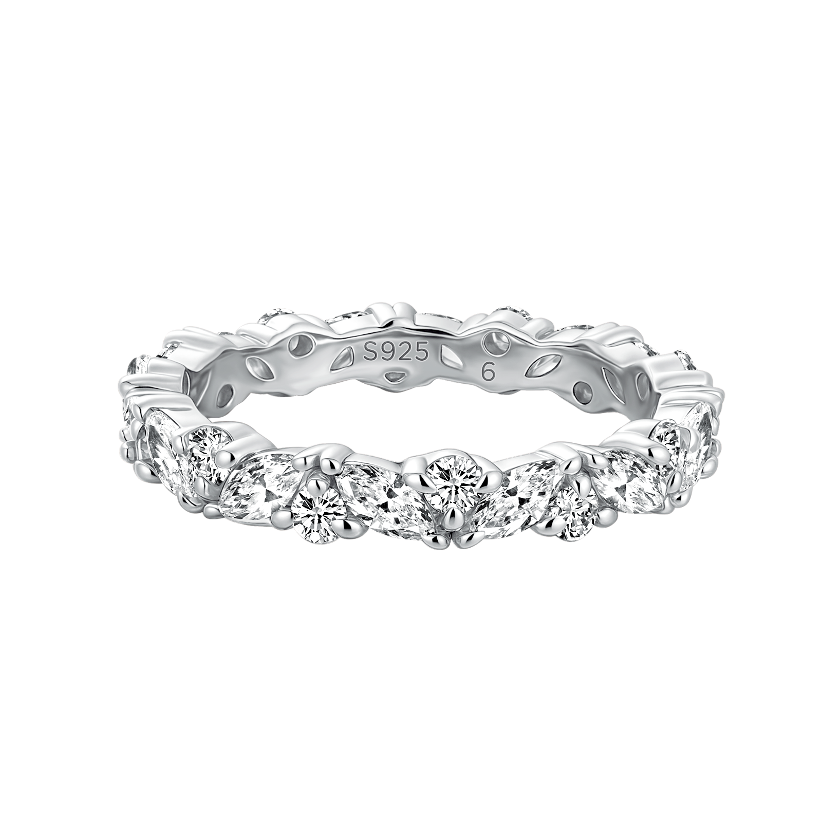 Moissanite Fashion Design Marquise Cut & Round Cut Wedding Band In Sterling Silver