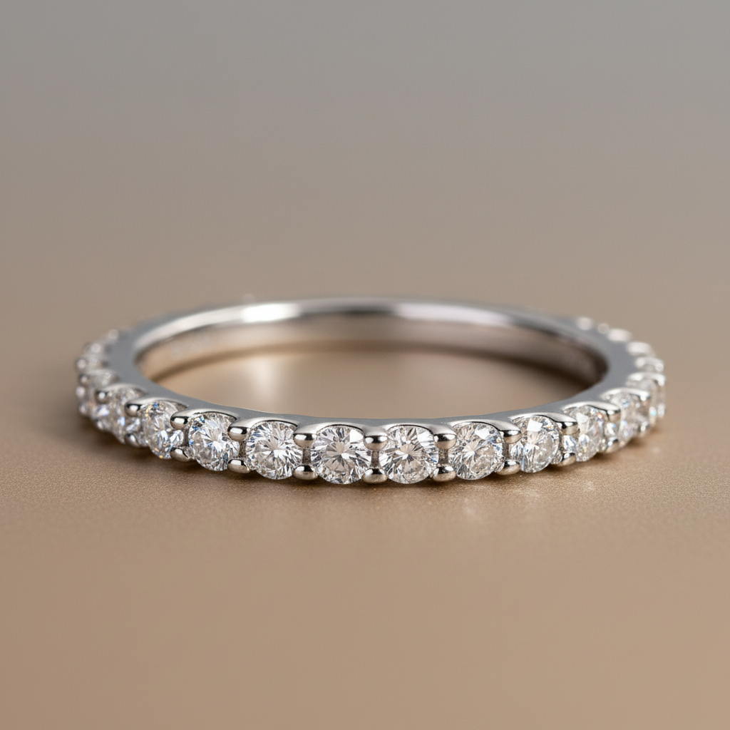 Gelovely Moissanite 0.6 Ct White Gold Round Cut Eternity Wedding Band
