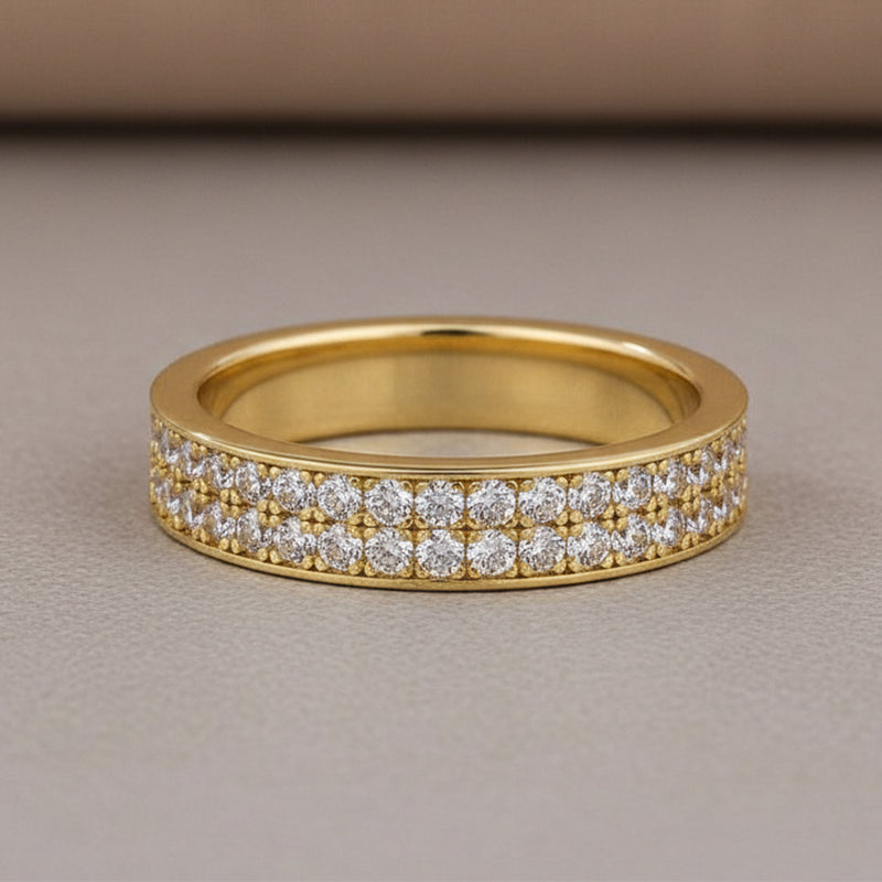 Half 1.0 Ct Round Cut Moissanite Wide Wedding Band In Sterling Silver