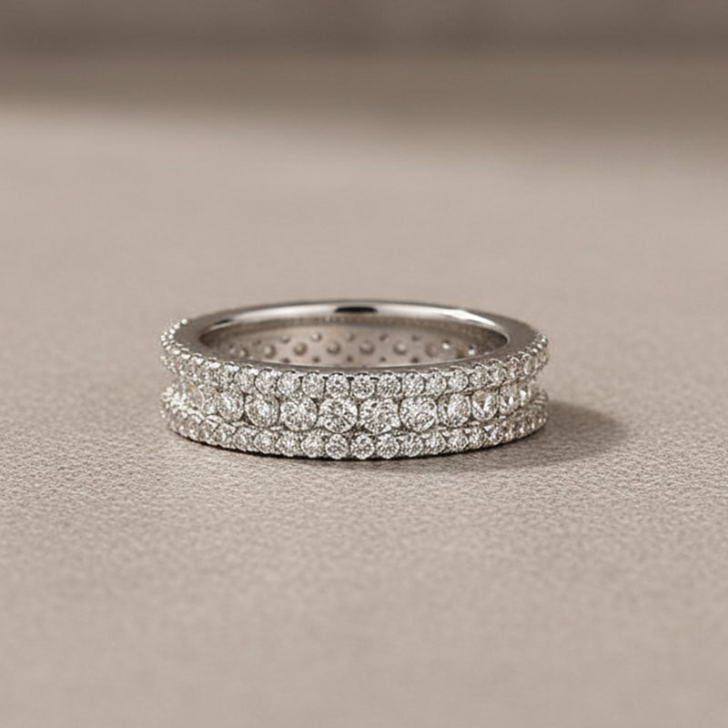 Moissanite 2.5Ct Classic Round Cut Wide Wedding Band In Sterling Silver