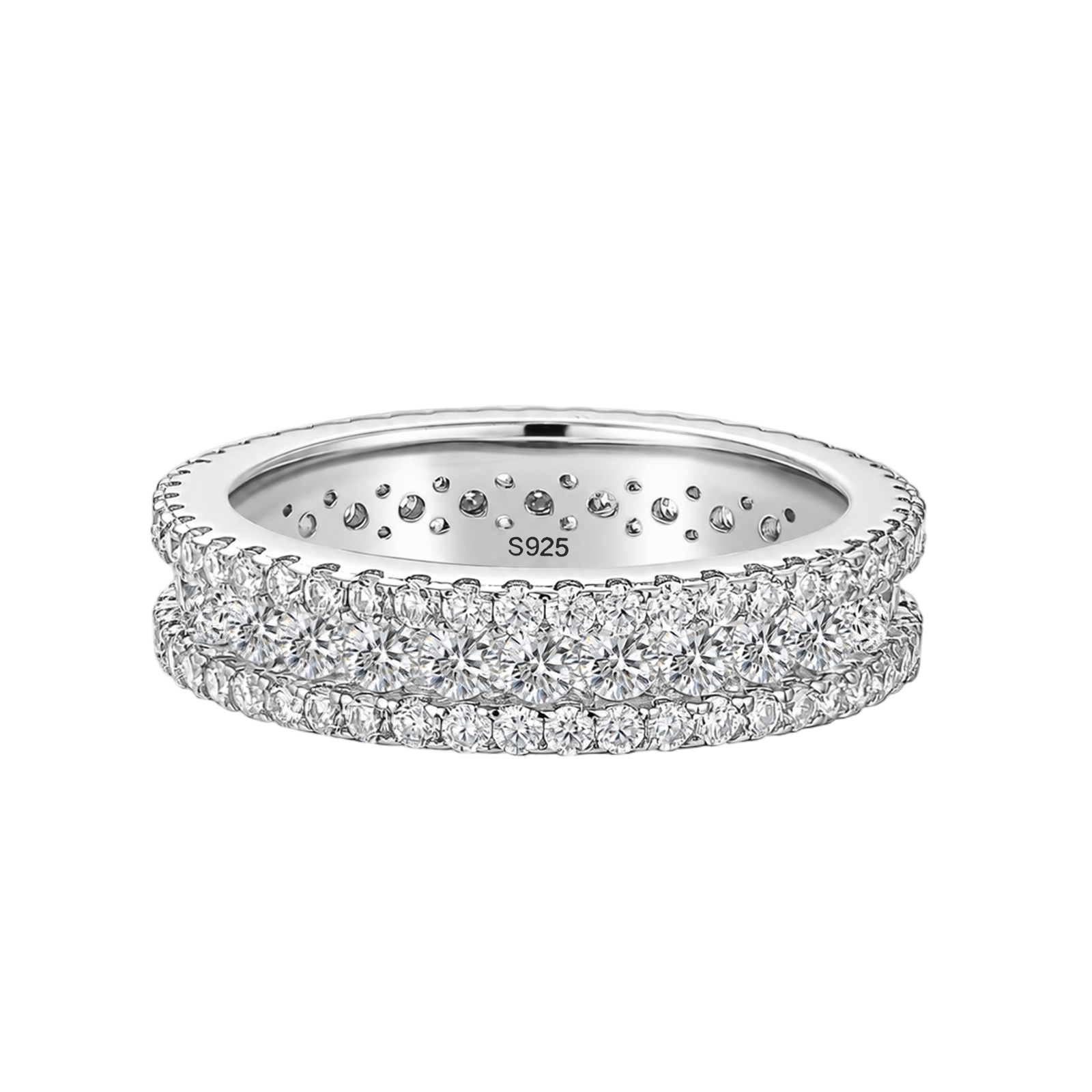 Moissanite 2.5Ct Classic Round Cut Wide Wedding Band In Sterling Silver