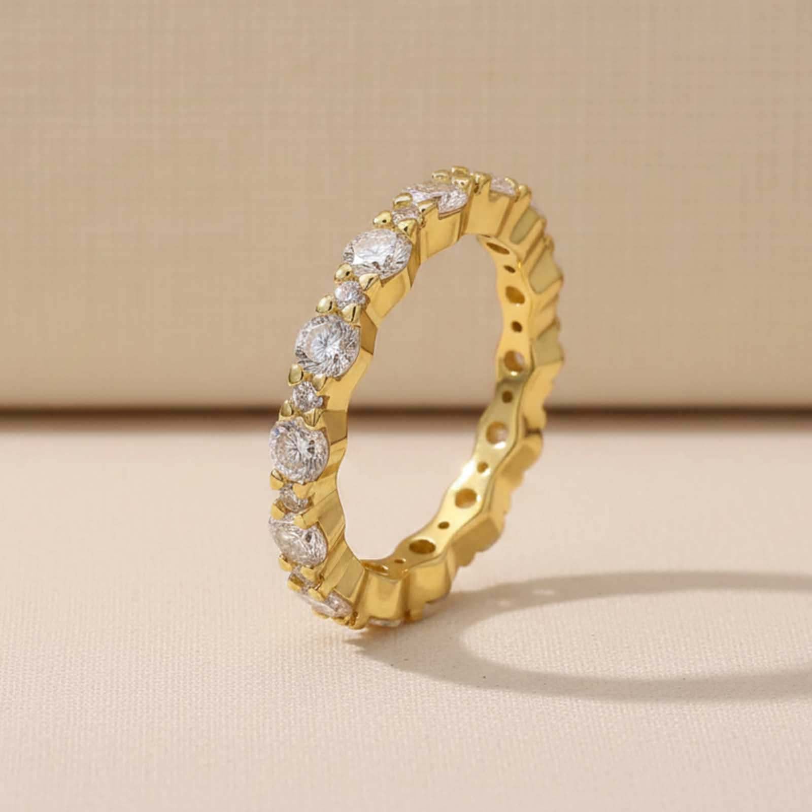 S925 Moissanite 1.5Ct Full Eternity Band 18K Yellow Gold Plated Wedding Band Everyday Wearable Ring