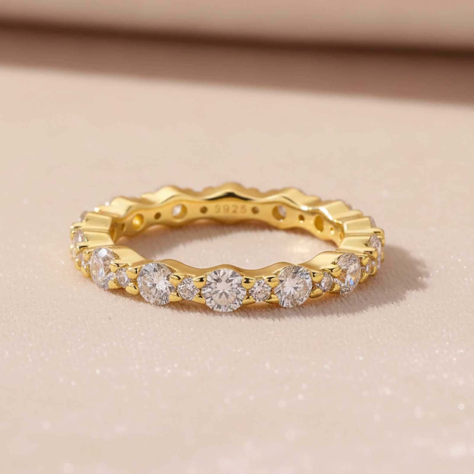 S925 Moissanite 1.5Ct Full Eternity Band 18K Yellow Gold Plated Wedding Band Everyday Wearable Ring