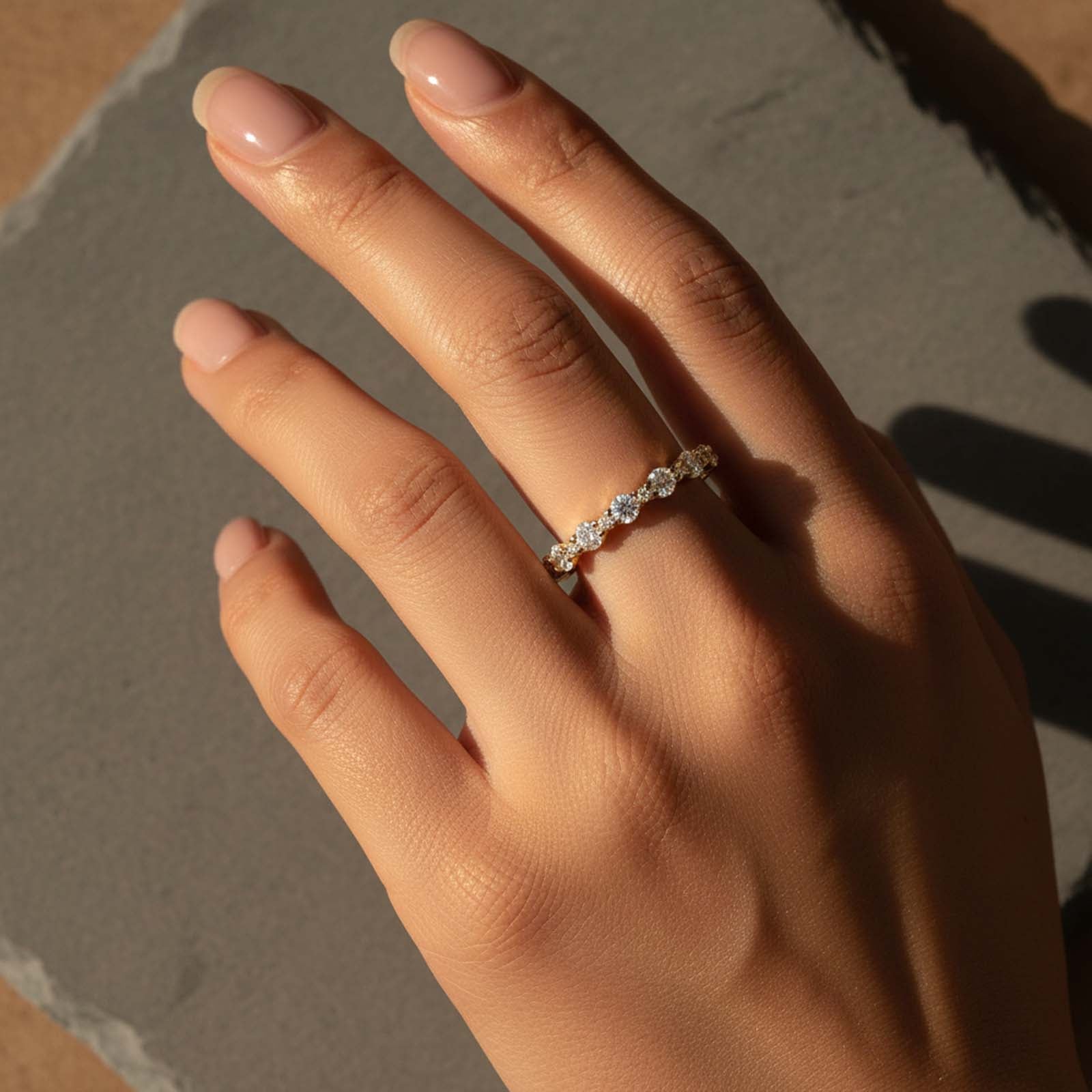 S925 Moissanite 1.5Ct Full Eternity Band 18K Yellow Gold Plated Wedding Band Everyday Wearable Ring