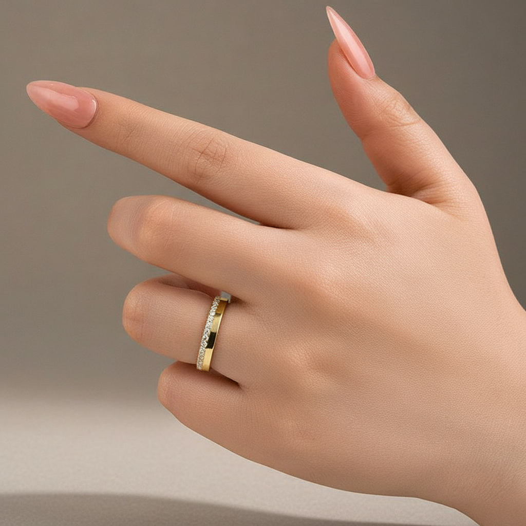 Gelovely 0.48ct Round Brilliant Cut Moissanite Diamond Eternity Band in Yellow Gold