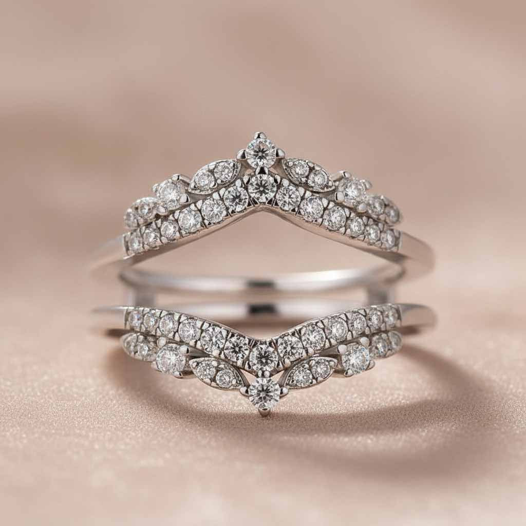 Gelovely Moissanite Round Cut Jacket White Gold Stack Wedding Band