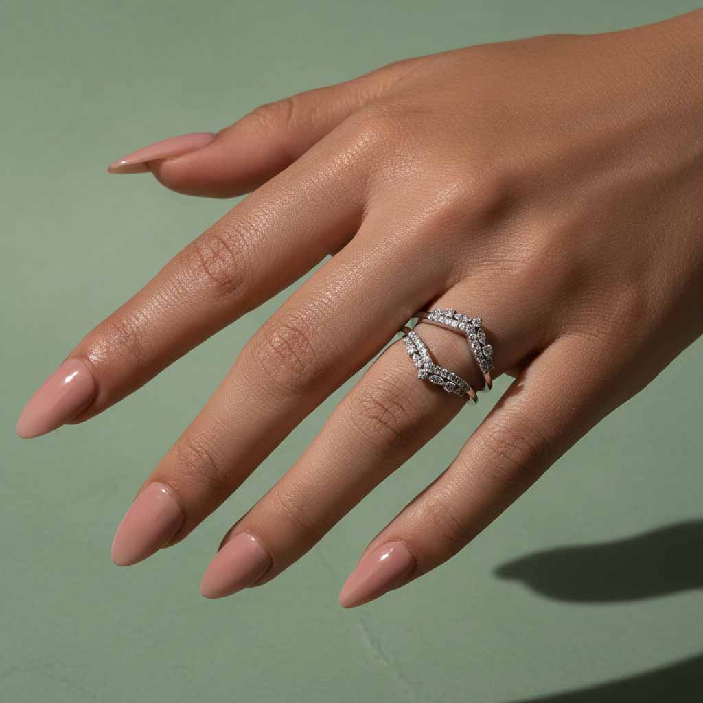 Gelovely Moissanite Round Cut Jacket White Gold Stack Wedding Band