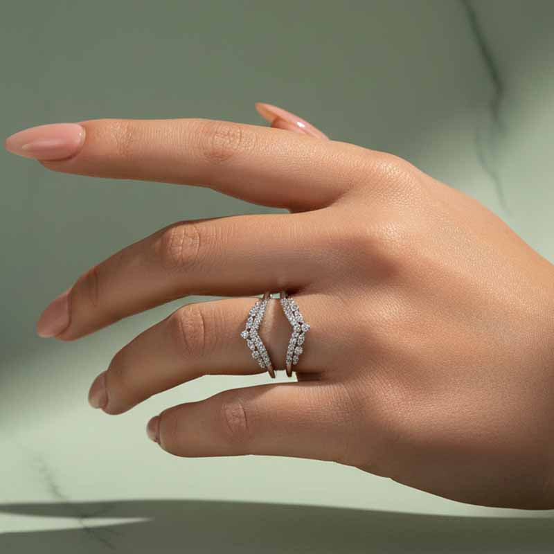 Gelovely Moissanite Round Cut Jacket White Gold Stack Wedding Band