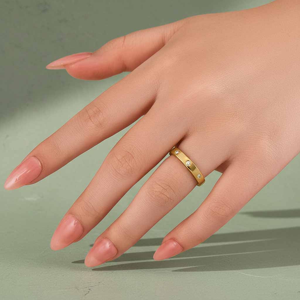 Gelovely Moissanite Round Cut Yellow Gold Wide Wedding Band