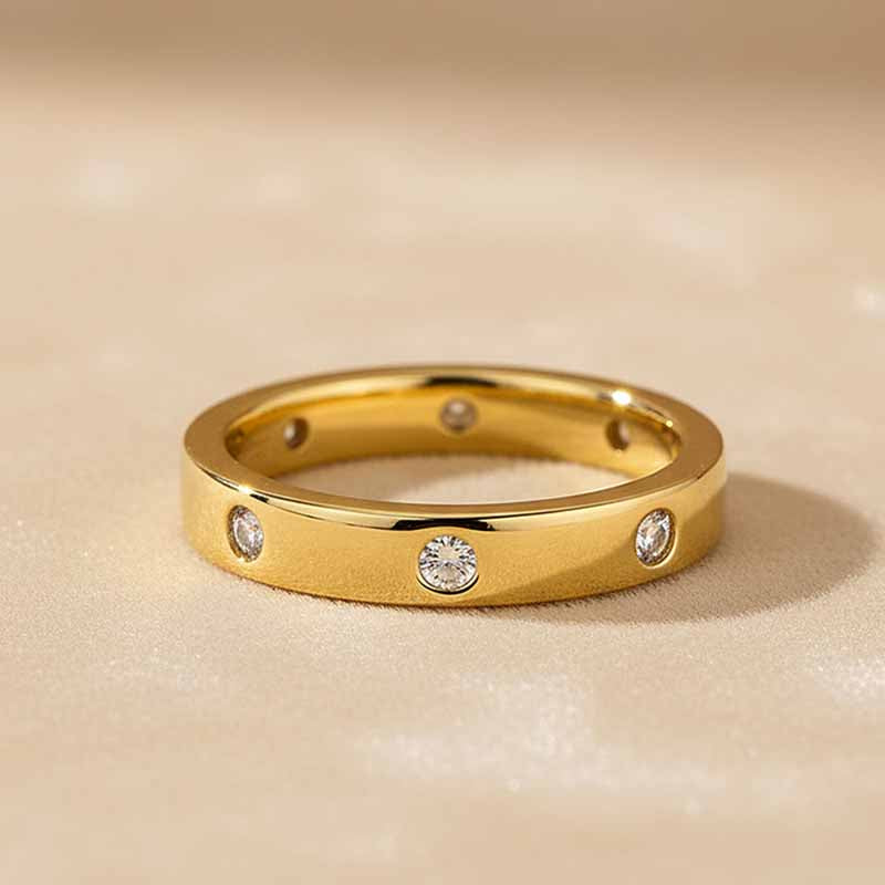Gelovely Moissanite Round Cut Yellow Gold Wide Wedding Band
