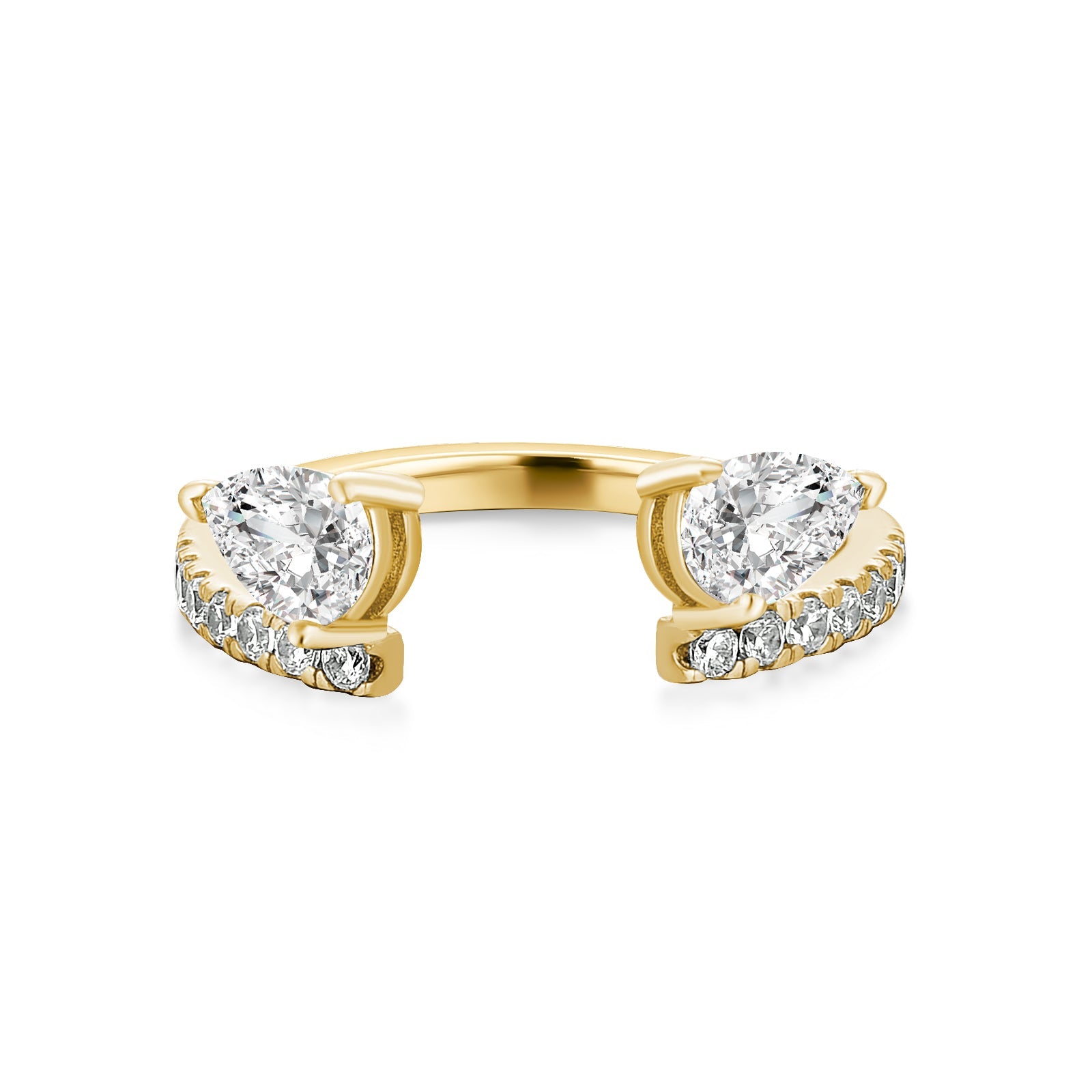 S925 Moissanite 1.0Ct Pear Cut Gold Plated Open Wedding Band In Sterling Silver