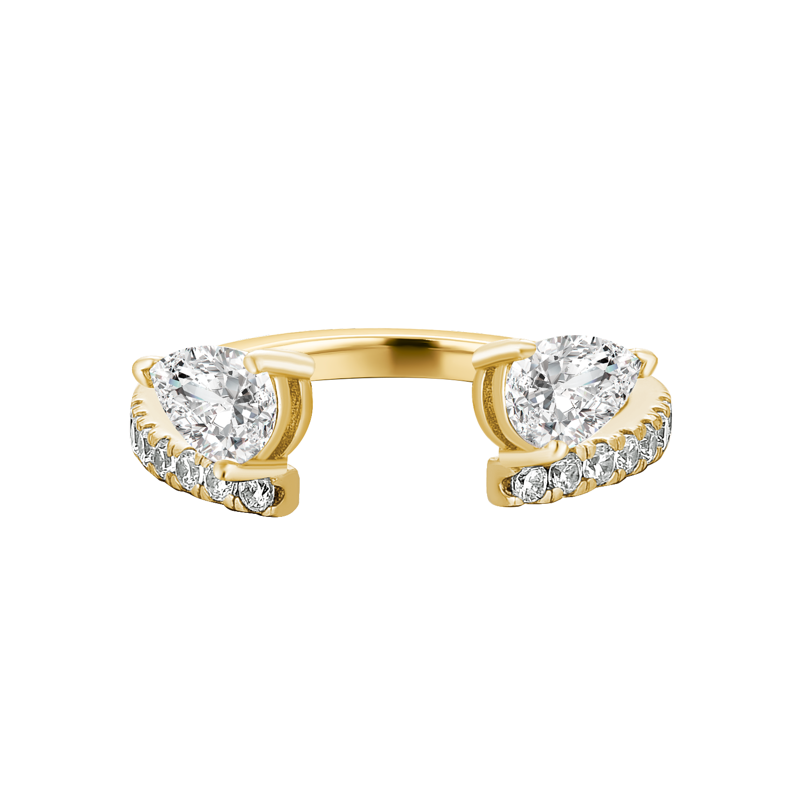 S925 Moissanite 1.0Ct Pear Cut Gold Plated Open Wedding Band In Sterling Silver