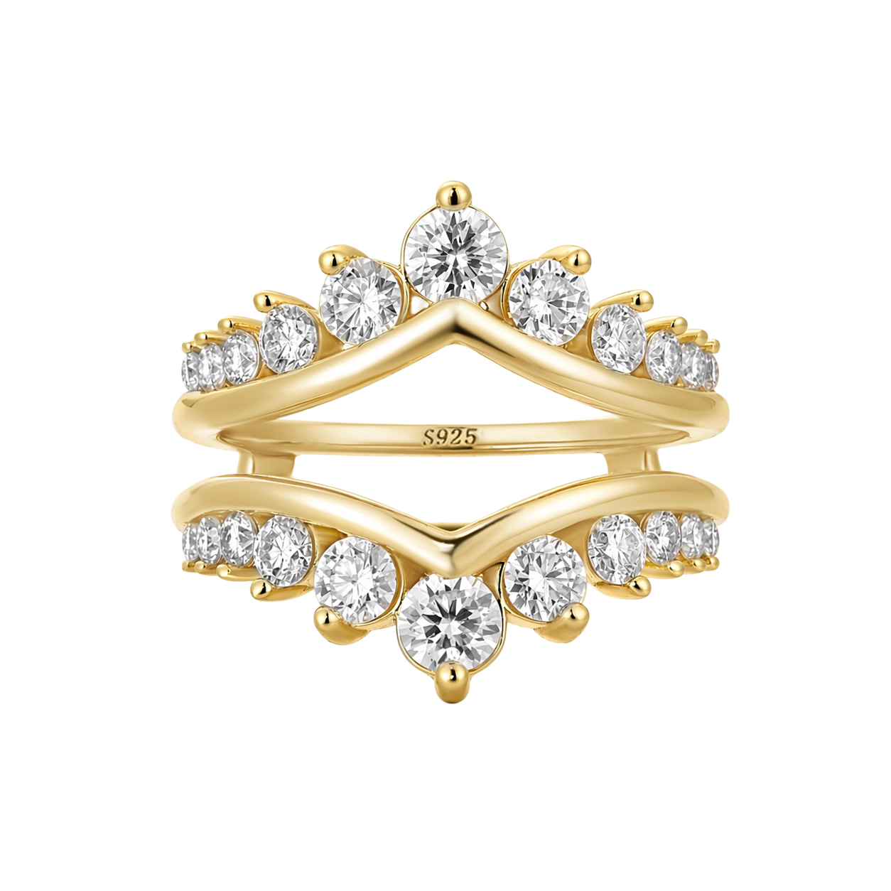 S925 Moissanite 1.7Ct V-Shaped Crown Enhancer Band In 18K Yellow Gold Plated Silver