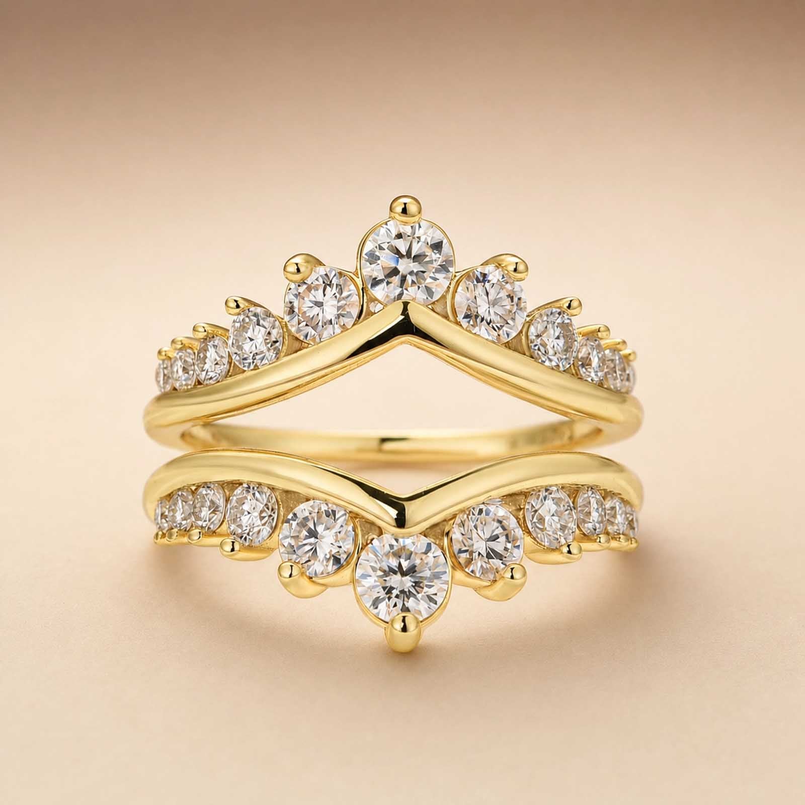 S925 Moissanite 1.7Ct V-Shaped Crown Enhancer Band In 18K Yellow Gold Plated Silver