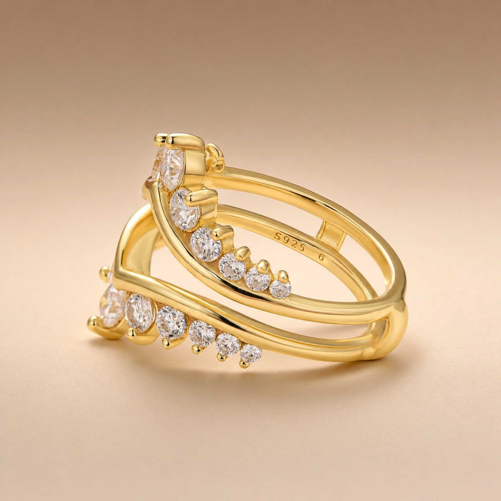S925 Moissanite 1.7Ct V-Shaped Crown Enhancer Band In 18K Yellow Gold Plated Silver