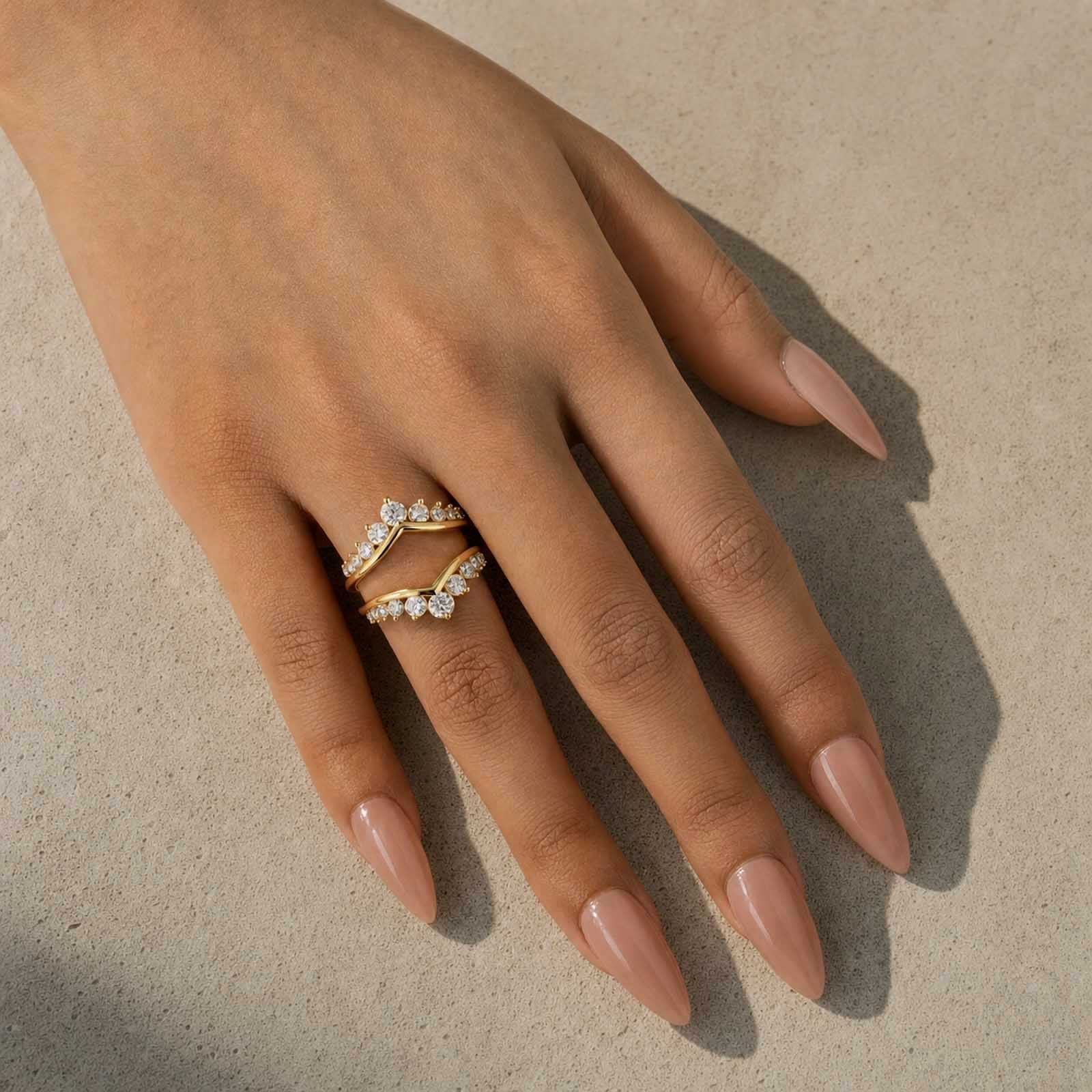 S925 Moissanite 1.7Ct V-Shaped Crown Enhancer Band In 18K Yellow Gold Plated Silver