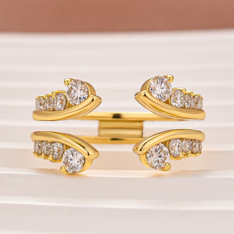 Moissanite Round Cut Jacket Yellow Gold Stack Wedding Band