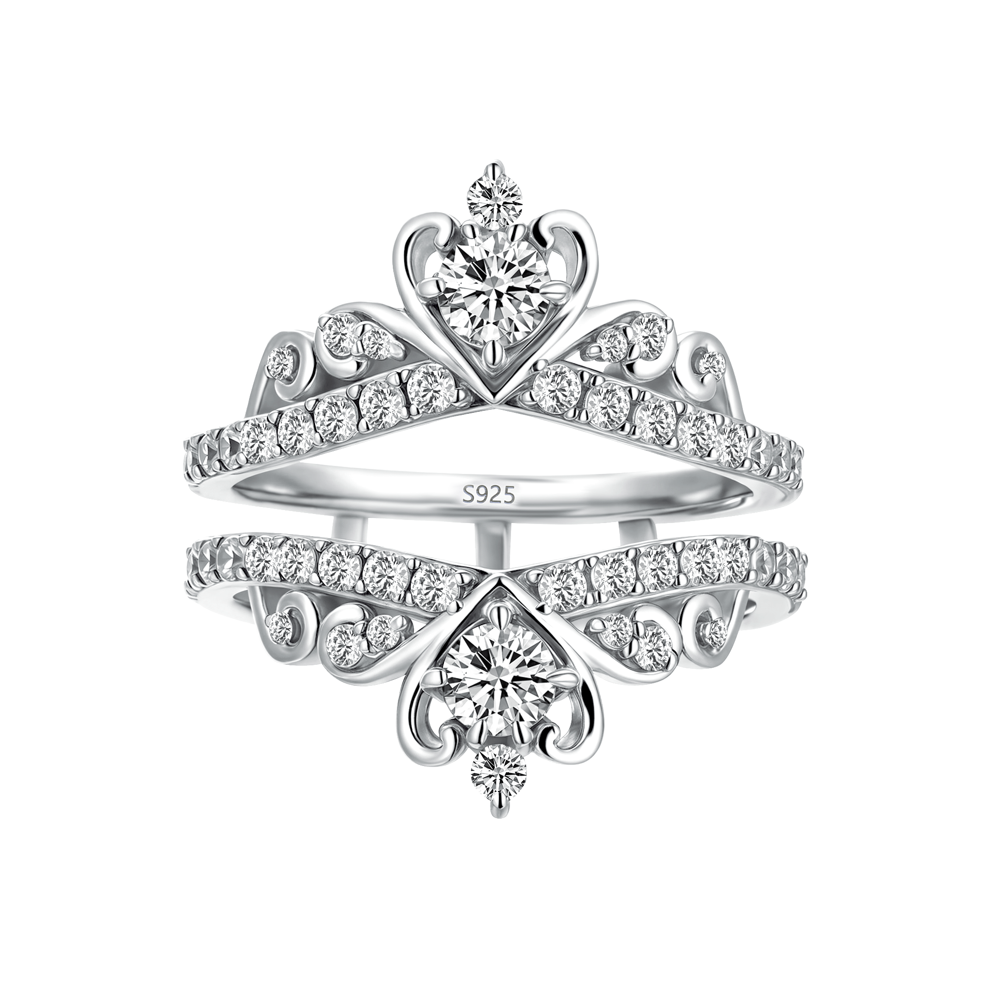 Moissanite Crown Shaped Insert Wedding Band Engagament Ring Enhancer In Sterling Silver