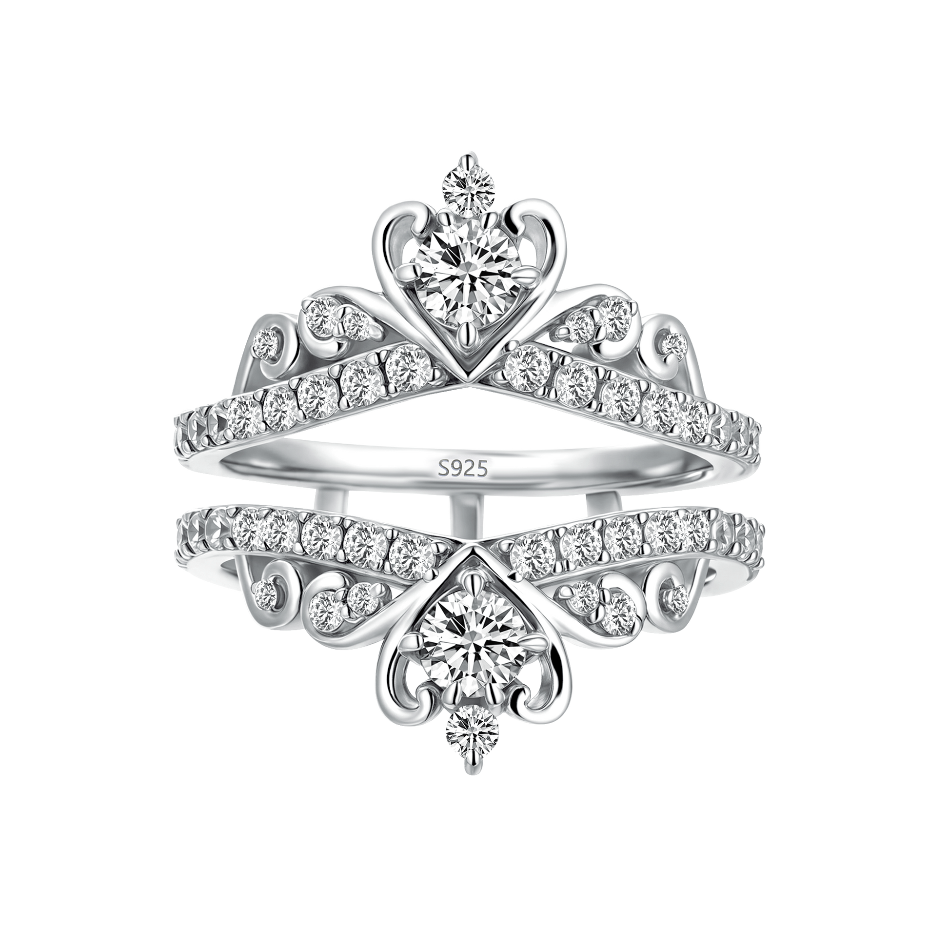Moissanite Crown Shaped Insert Wedding Band Engagament Ring Enhancer In Sterling Silver