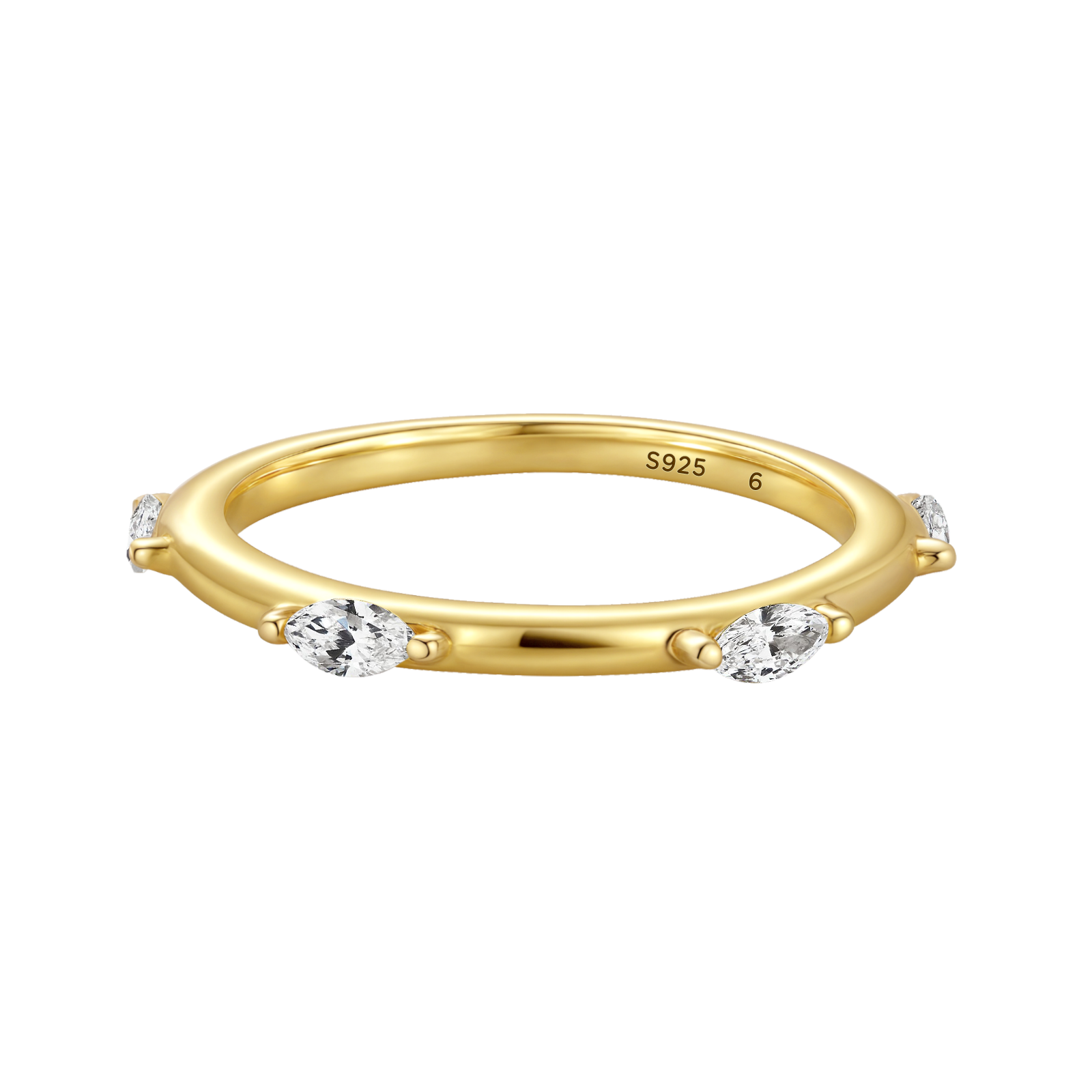 Moissanite Yellow Gold Marquise Cut Wedding Band