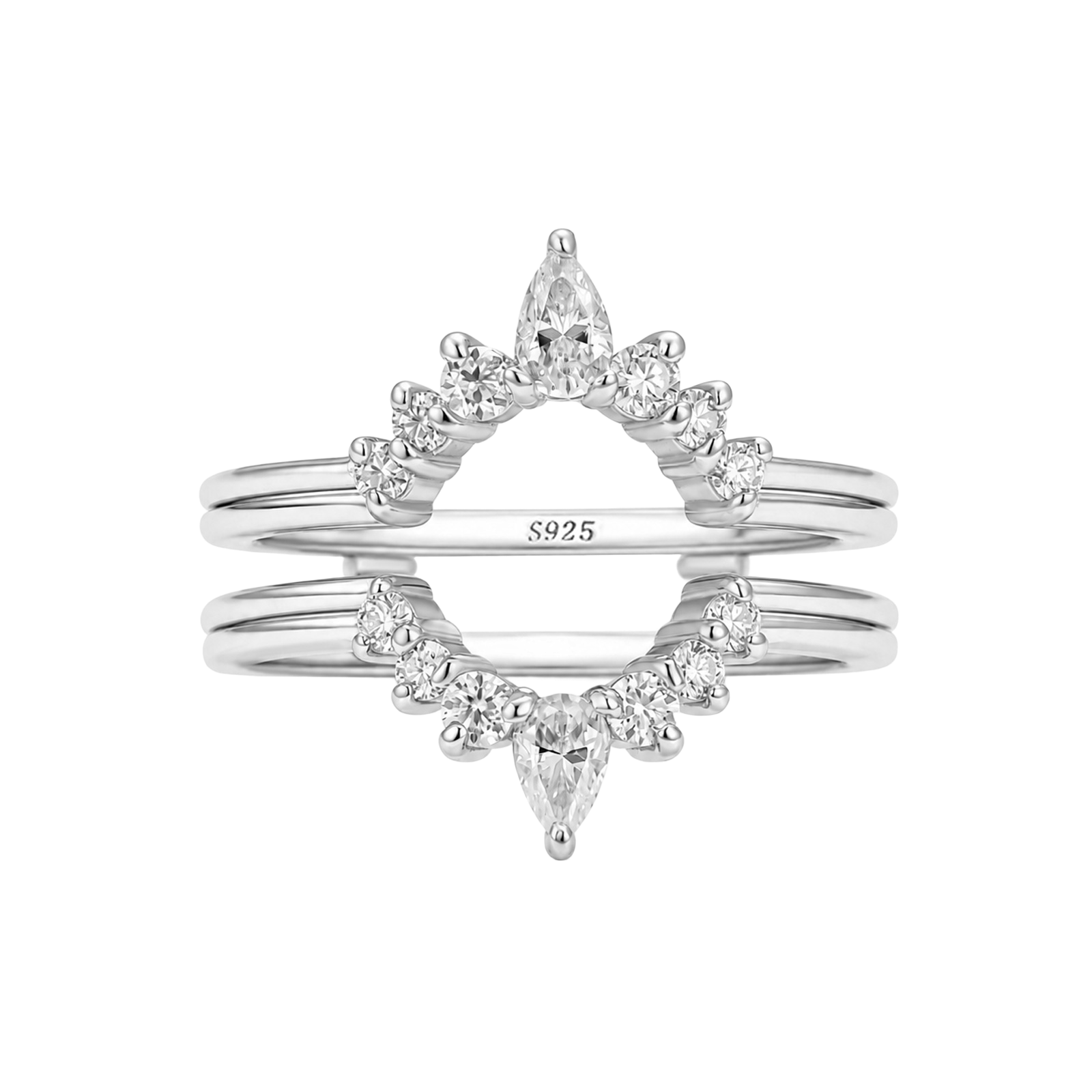 S925 Moissanite 0.75Ct Pear Cut & Round Cut Wedding Band Stackable Vintage Enhancer Band