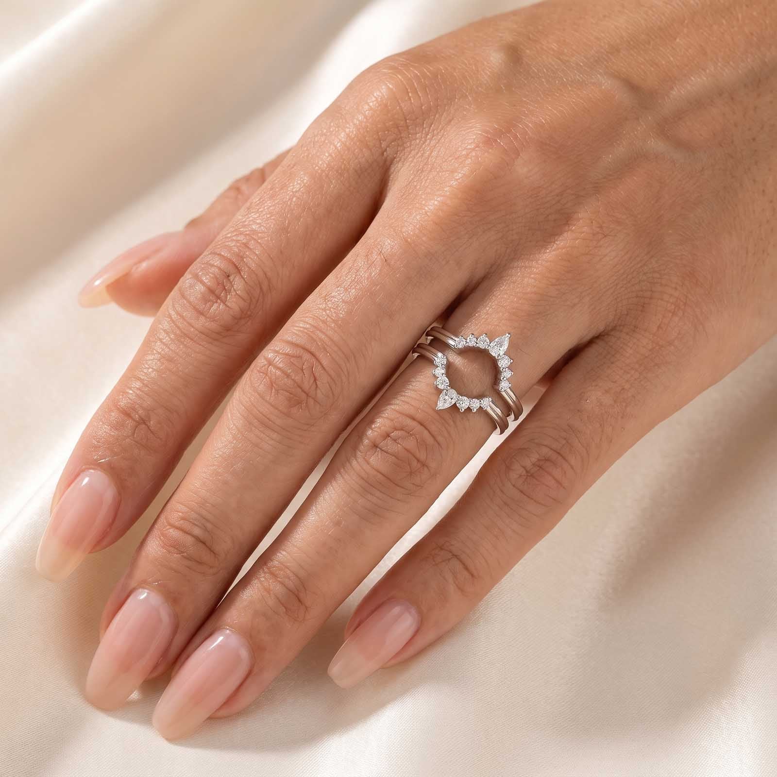 S925 Moissanite 0.75Ct Pear Cut & Round Cut Wedding Band Stackable Vintage Enhancer Band